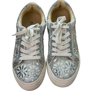 Betsey Johnson Silver Floral Embellished Sneakers